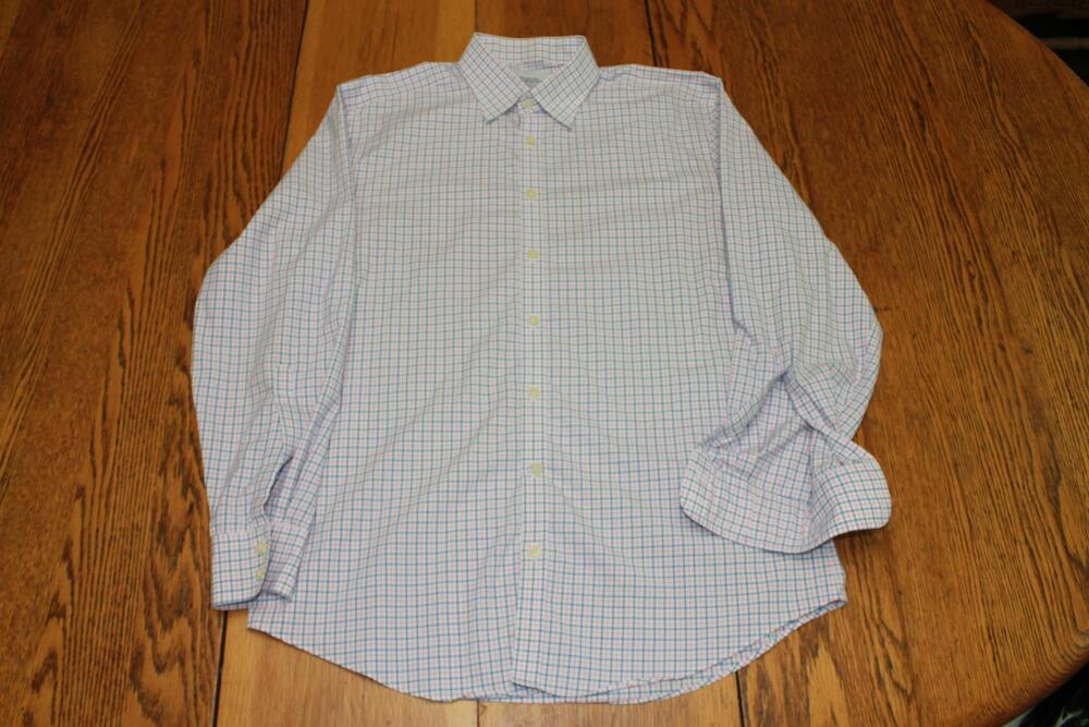 Charles Tyrwhitt‎ Shirt Mens Large Red Blue White Non Iron Extra Slim Fit Check